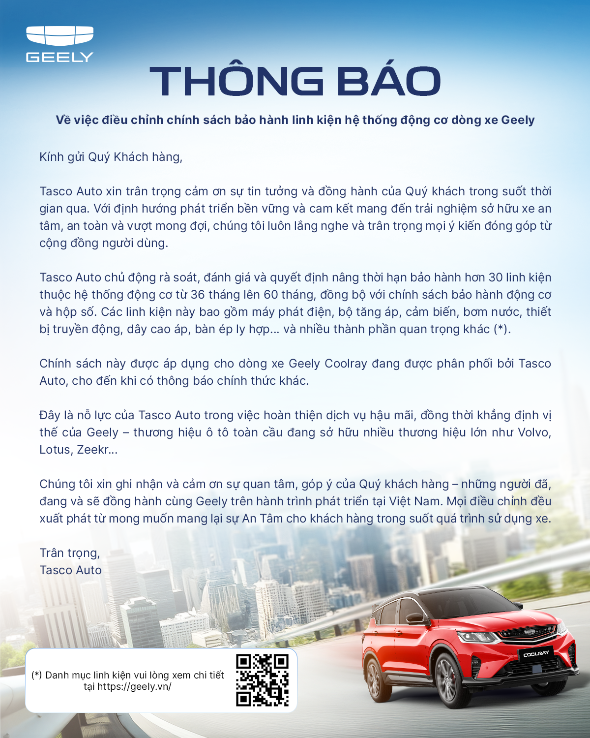 Chính sách bảo hành Geely Lạng Sơn